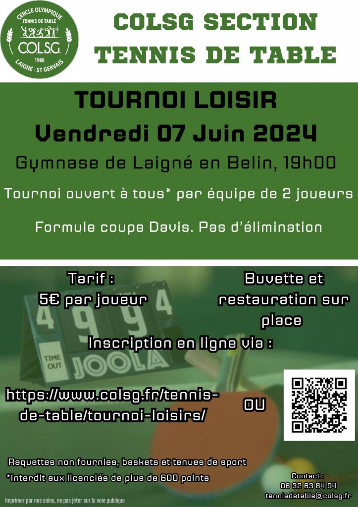 Le club de Laigné en Belin - Saint Gervais en belin organise un Tournoi Loisir le 7 juin