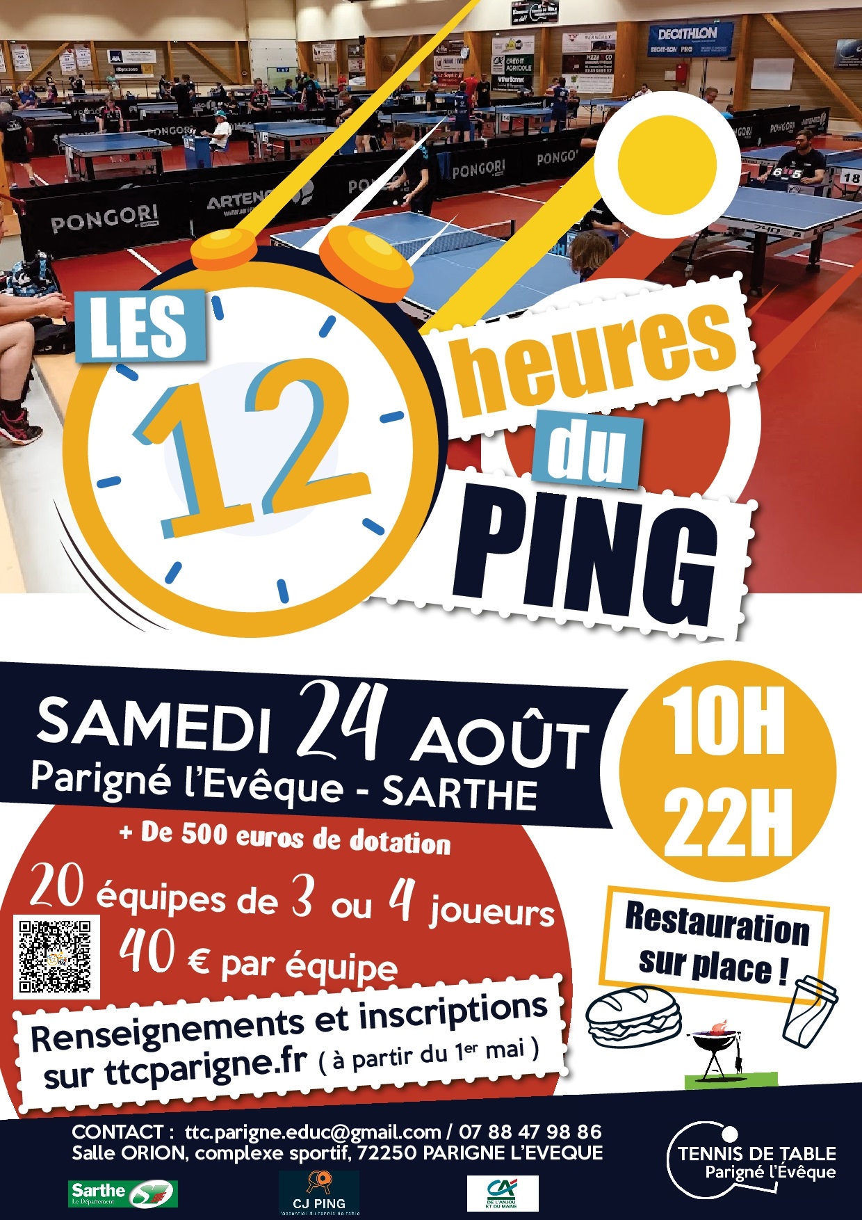Le club de Parigné L'évèque organise la 3ème édition des 12 heures du ping